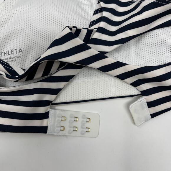 Athleta Navy Blue White XSmall Striped High Neck Mudra Sports Bra Cut Out Back - Picture 9 of 12